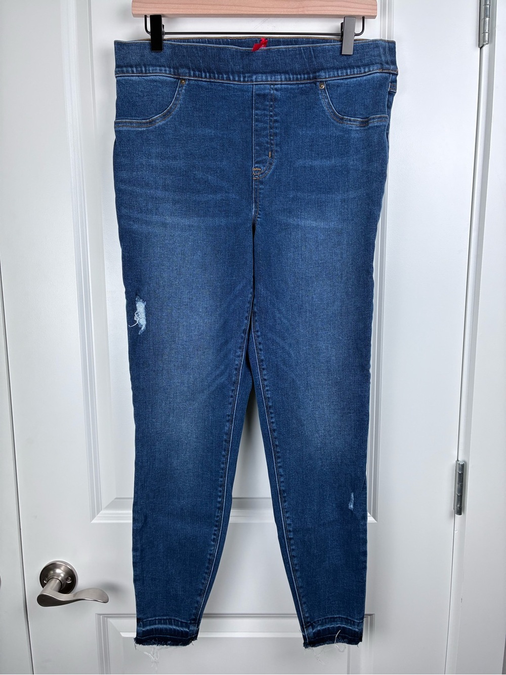 SPANX Blue Skinny Jeggings with Subtle Distress